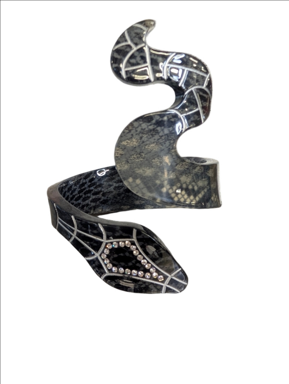 Bracelet  Swirl Black Resin Snake Reptile Arm Cuff with Rhinestone Accents